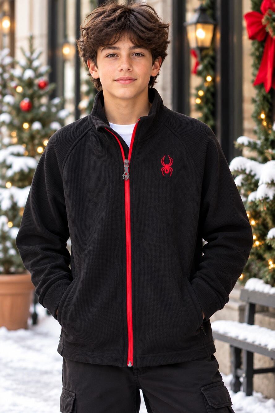 Spyder Youth XL 18 Black Red Full Zip Fleece Jacket 🕷️